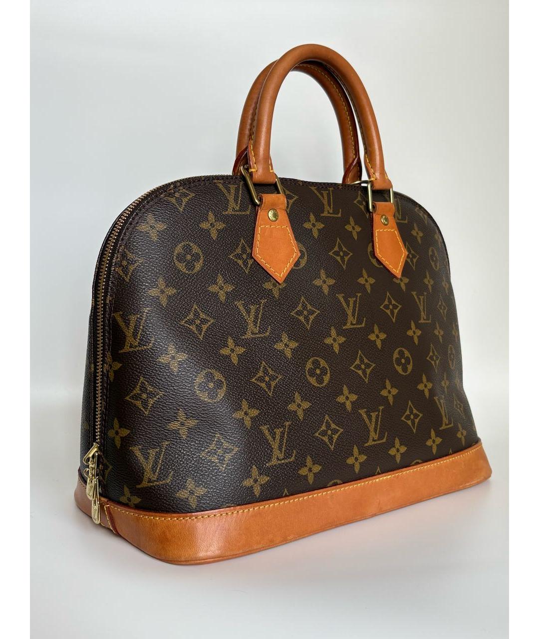 LOUIS VUITTON Коричневая кожаная сумка с короткими ручками, фото 3