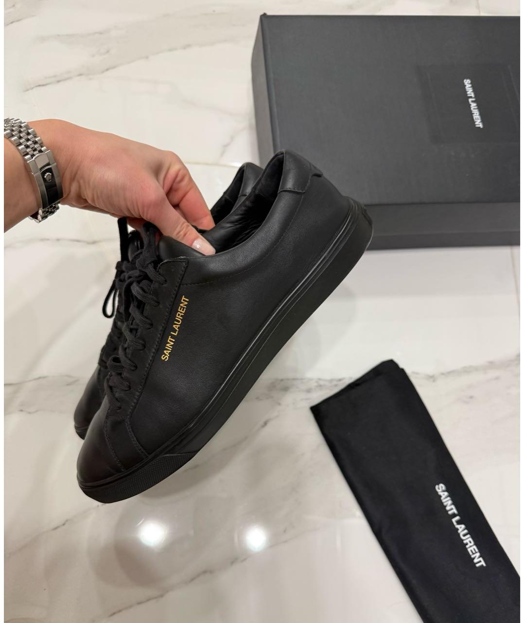 SAINT LAURENT Черные кожаные кеды, фото 2