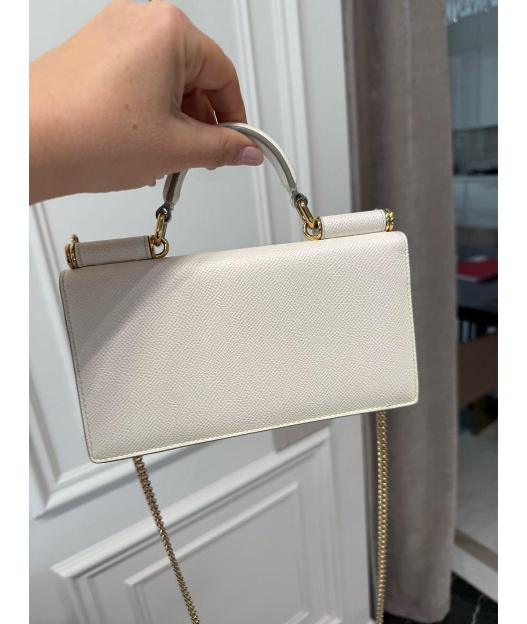 DOLCE&GABBANA Белая кожаная сумка с короткими ручками, фото 2