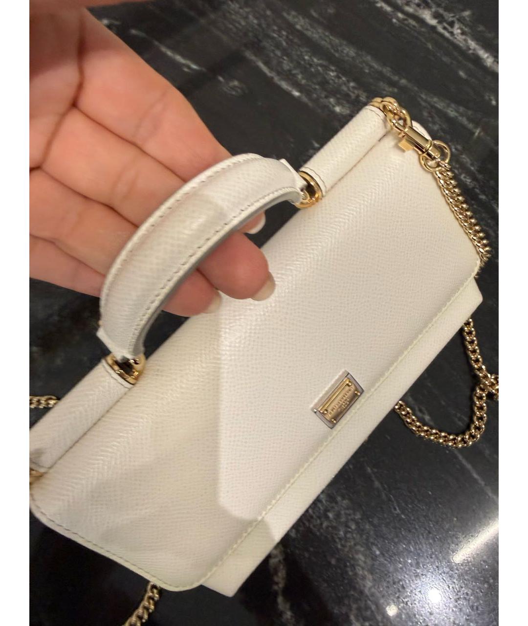 DOLCE&GABBANA Белая кожаная сумка с короткими ручками, фото 7