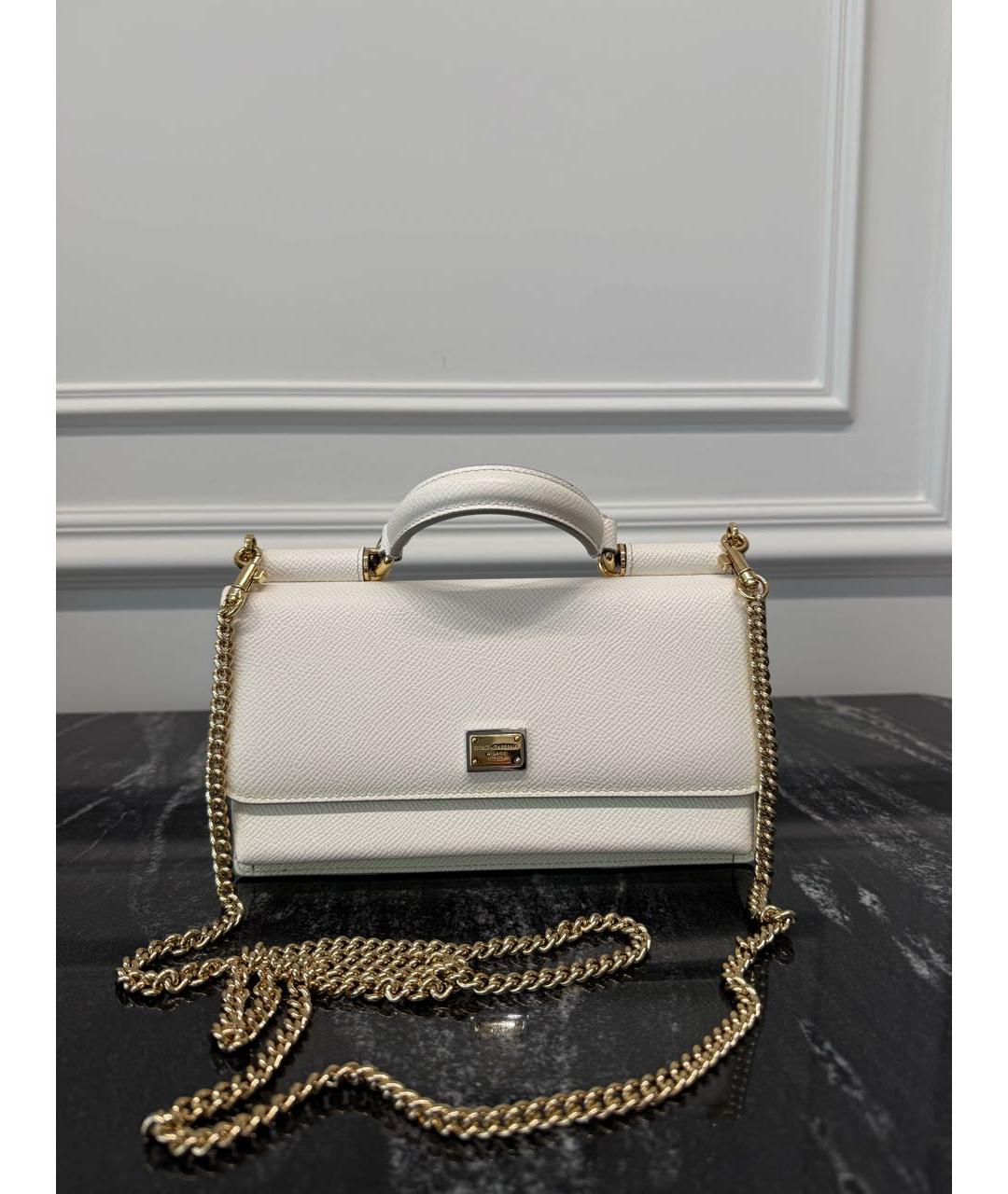 DOLCE&GABBANA Белая кожаная сумка с короткими ручками, фото 8