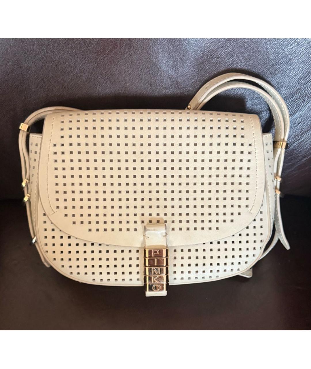 PINKO Бежевая кожаная сумка через плечо, фото 5