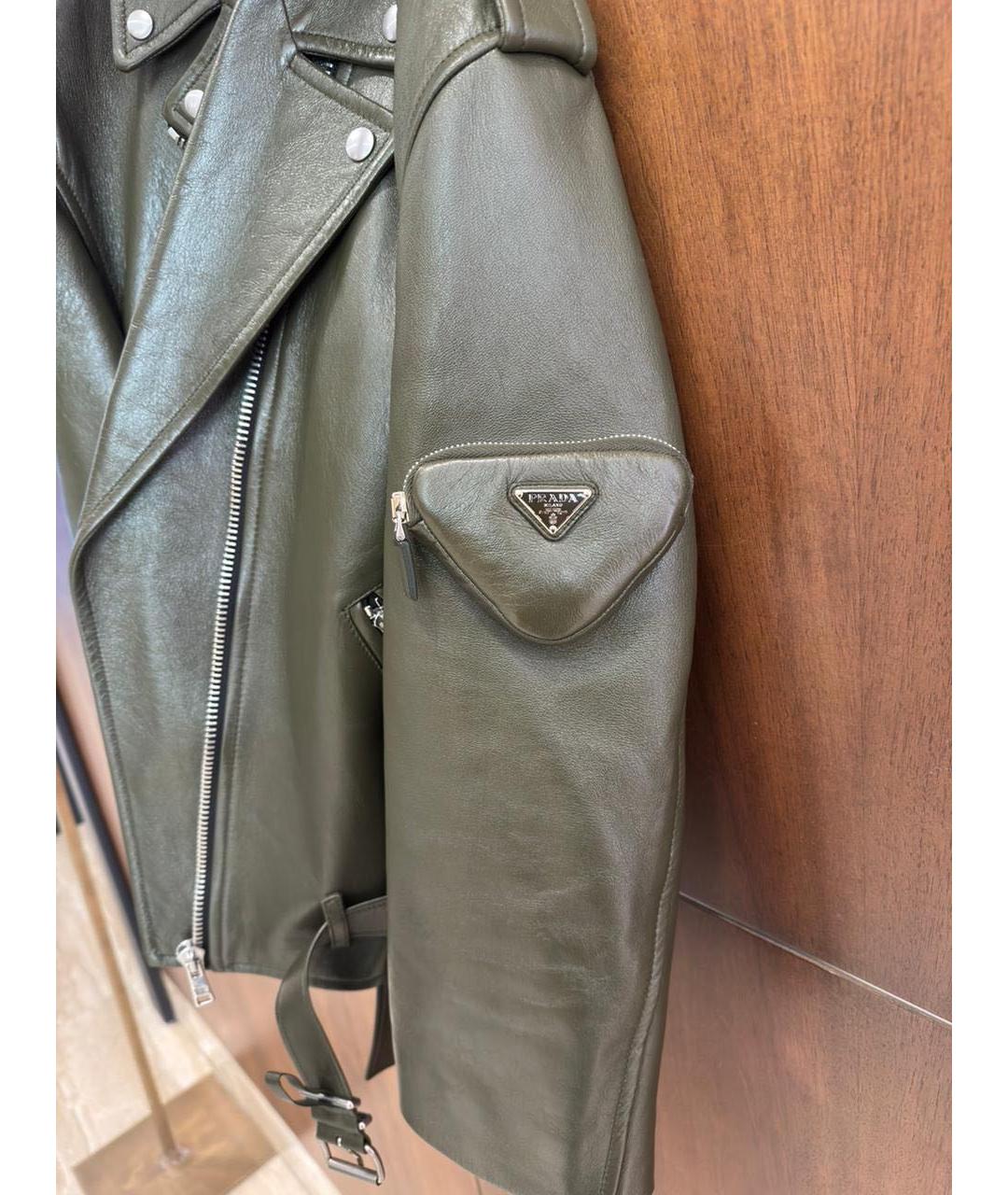 PRADA Хаки кожаная куртка, фото 4