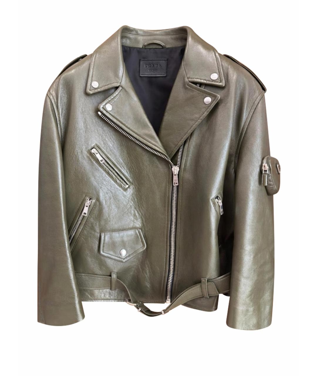 PRADA Хаки кожаная куртка, фото 1