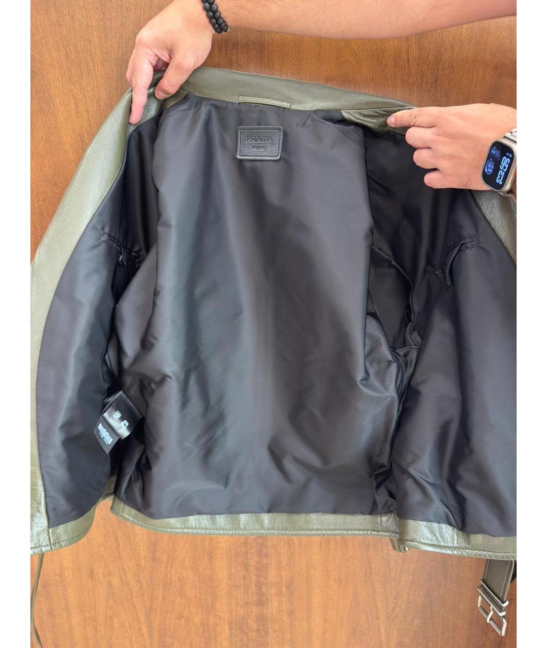 PRADA Хаки кожаная куртка, фото 5