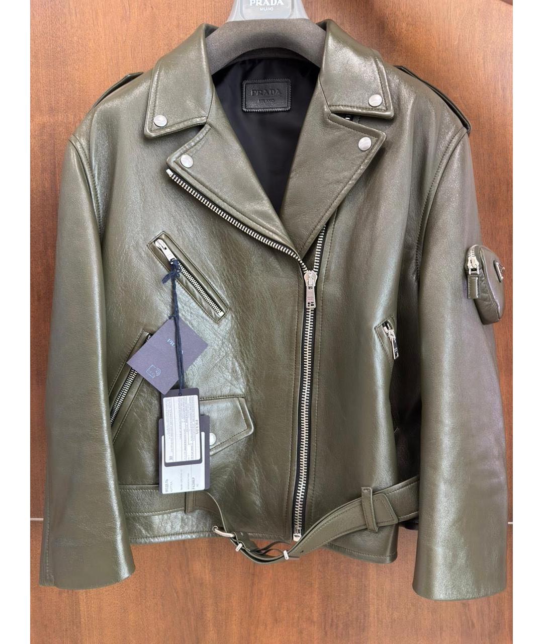 PRADA Хаки кожаная куртка, фото 2