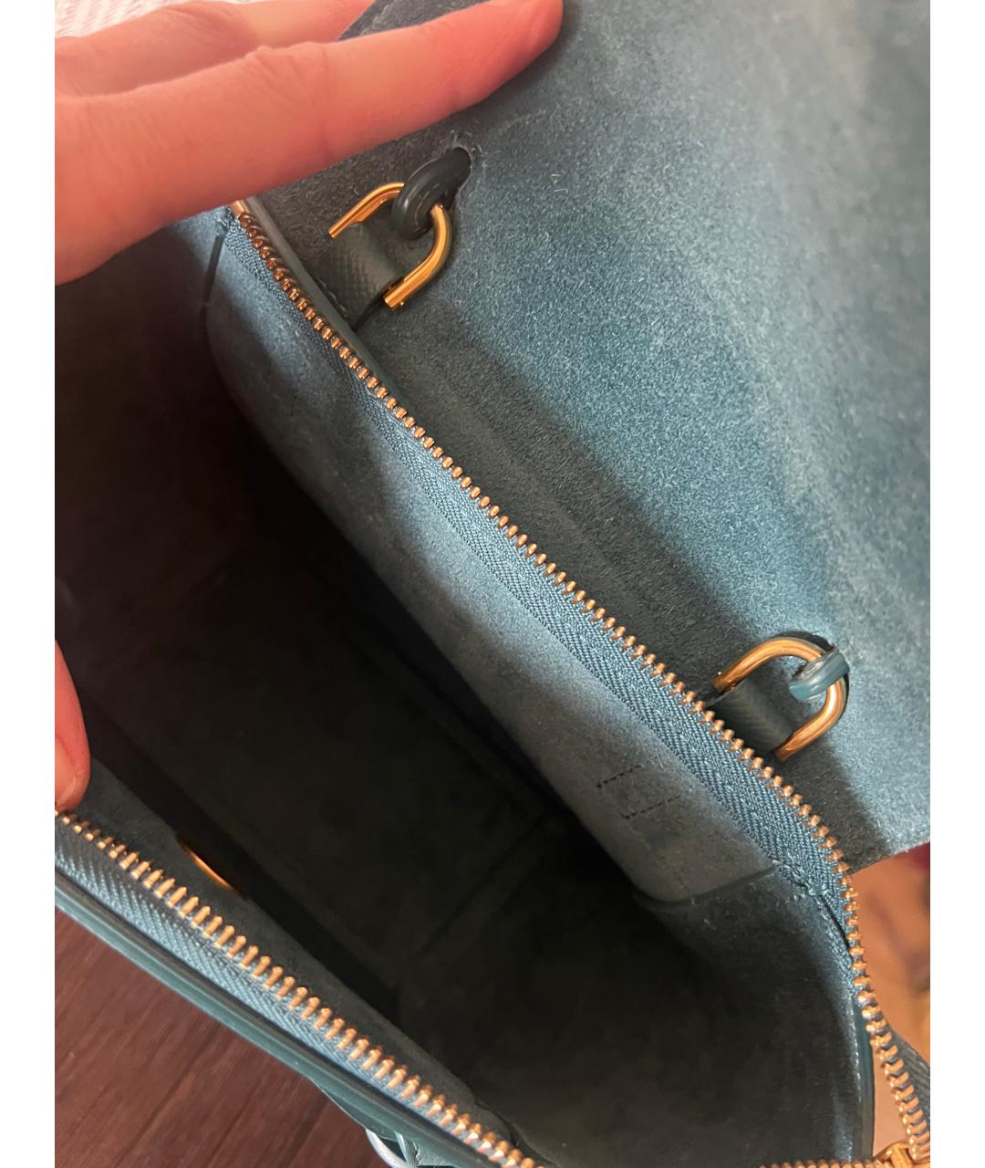 CELINE Голубая кожаная сумка с короткими ручками, фото 4