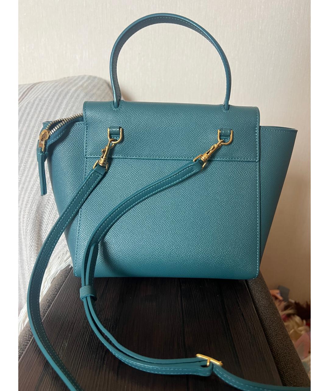 CELINE Голубая кожаная сумка с короткими ручками, фото 3