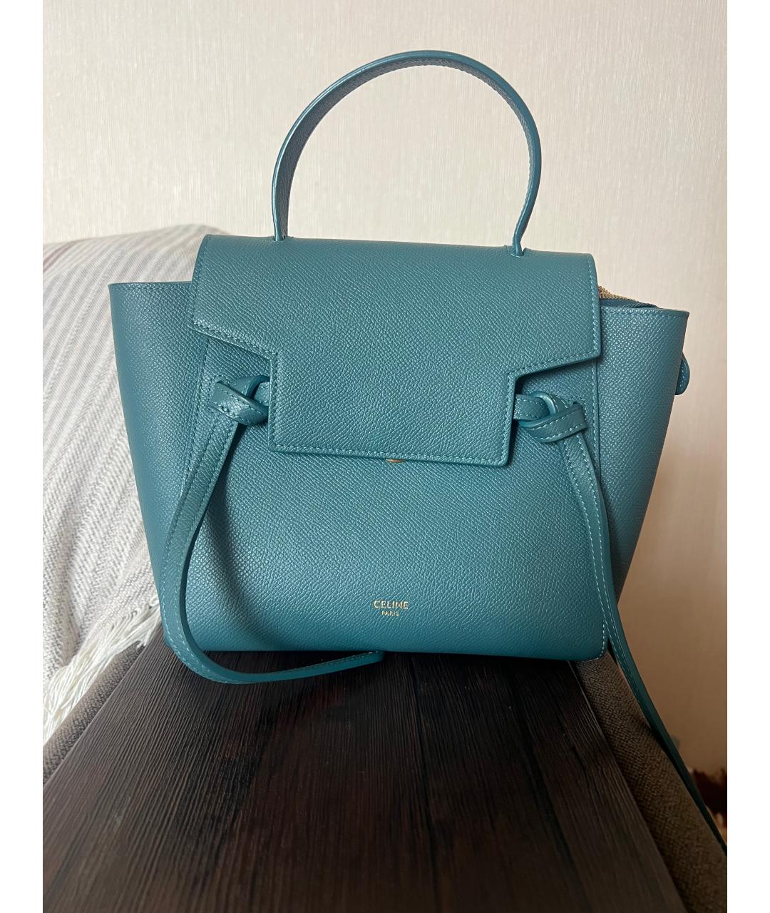 CELINE Голубая кожаная сумка с короткими ручками, фото 5