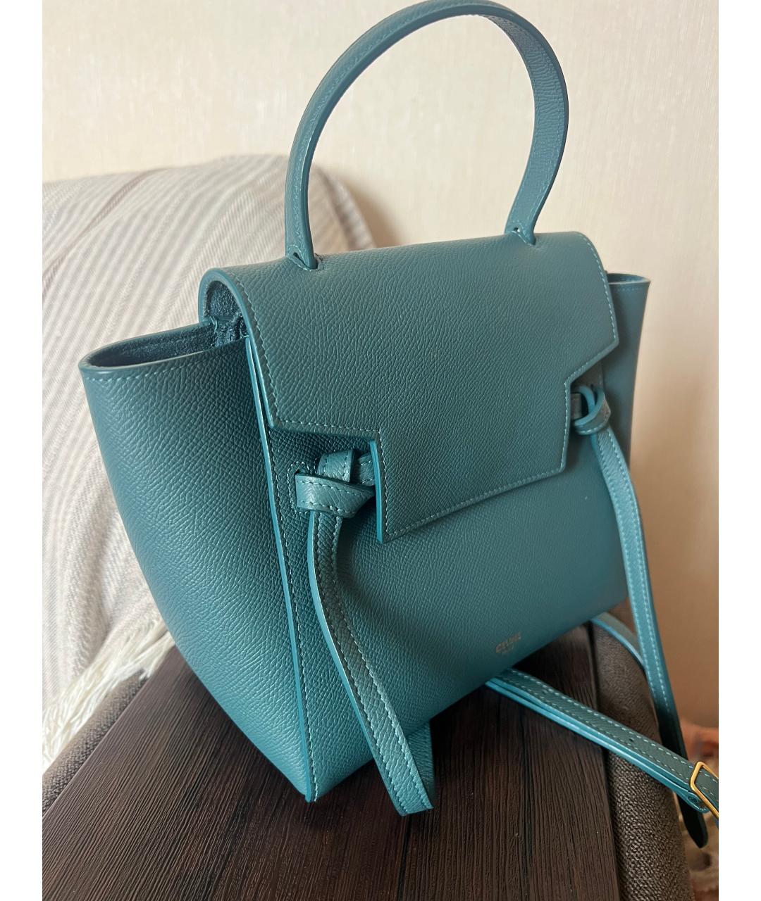 CELINE Голубая кожаная сумка с короткими ручками, фото 2