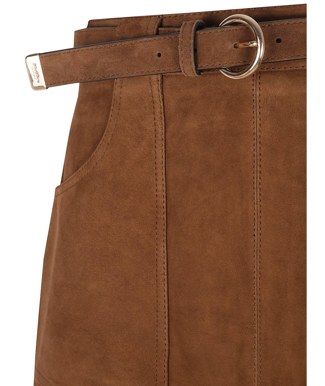 MAX MARA STUDIO Коричневая замшевая юбка миди, фото 2