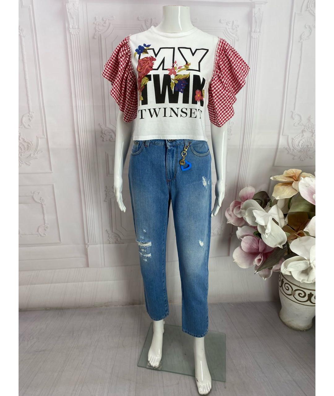 TWIN-SET Голубые хлопковые прямые джинсы, фото 5