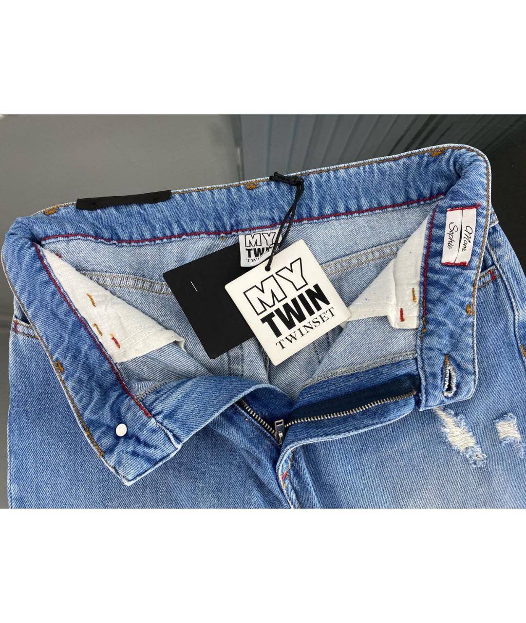 TWIN-SET Голубые хлопковые прямые джинсы, фото 3