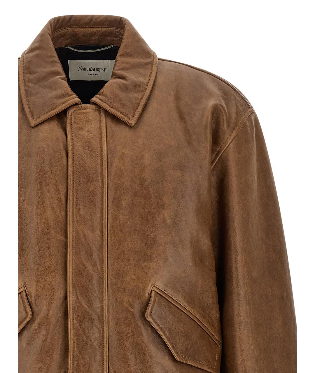 SAINT LAURENT Коричневая кожаная куртка, фото 3