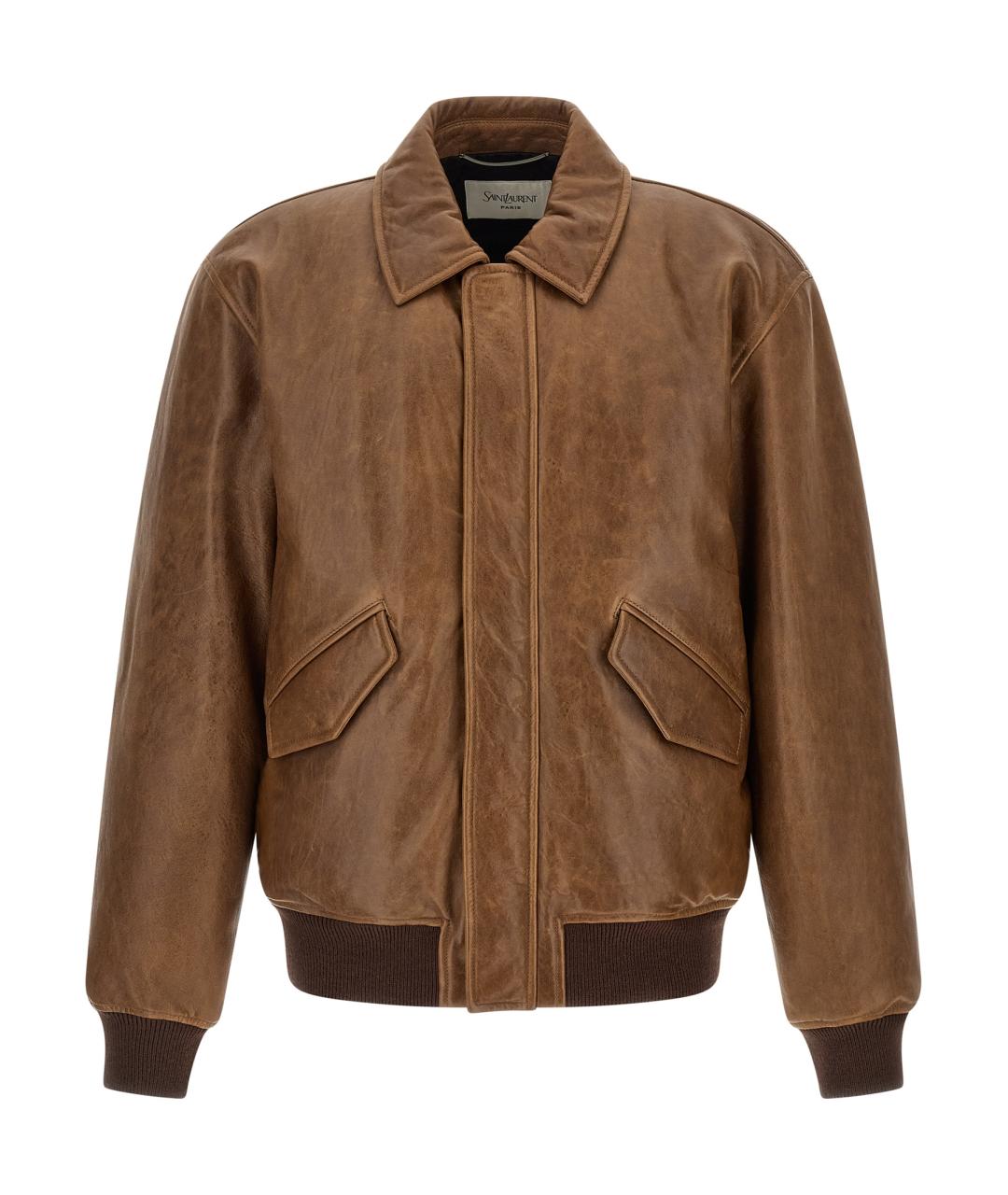 SAINT LAURENT Коричневая кожаная куртка, фото 1