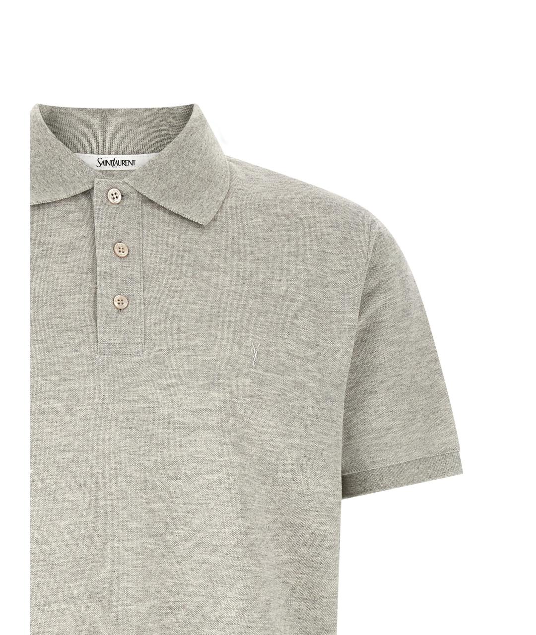 SAINT LAURENT Серое хлопковое поло с коротким рукавом, фото 3
