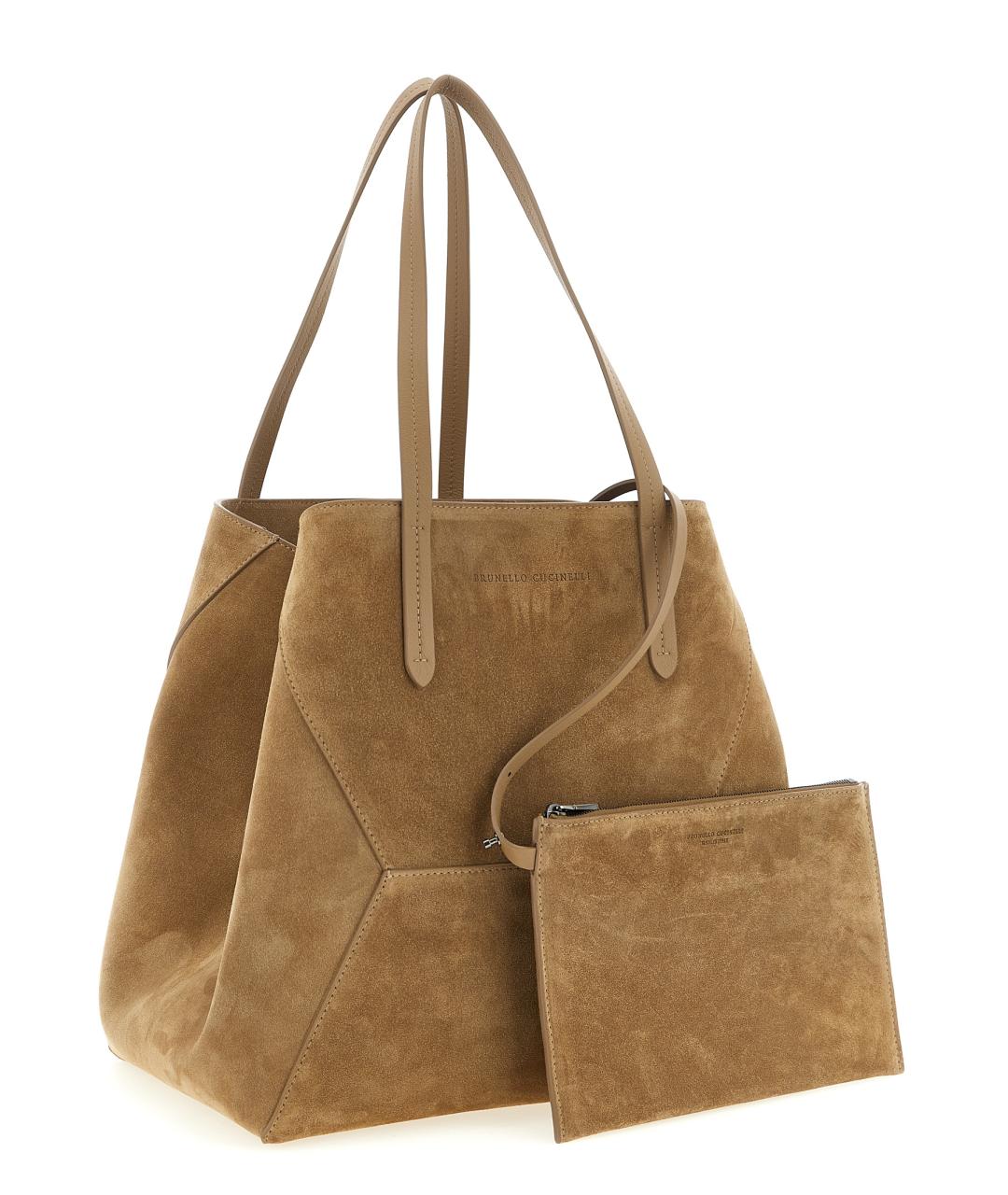 BRUNELLO CUCINELLI Коричневая замшевая сумка тоут, фото 3