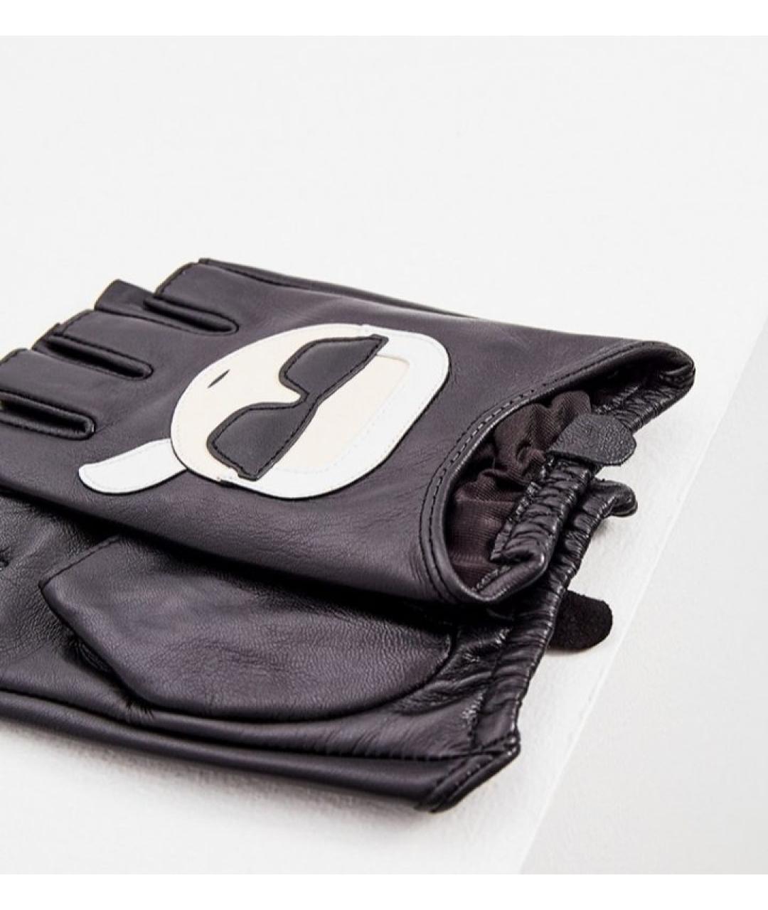 KARL LAGERFELD Черные кожаные митенки, фото 2