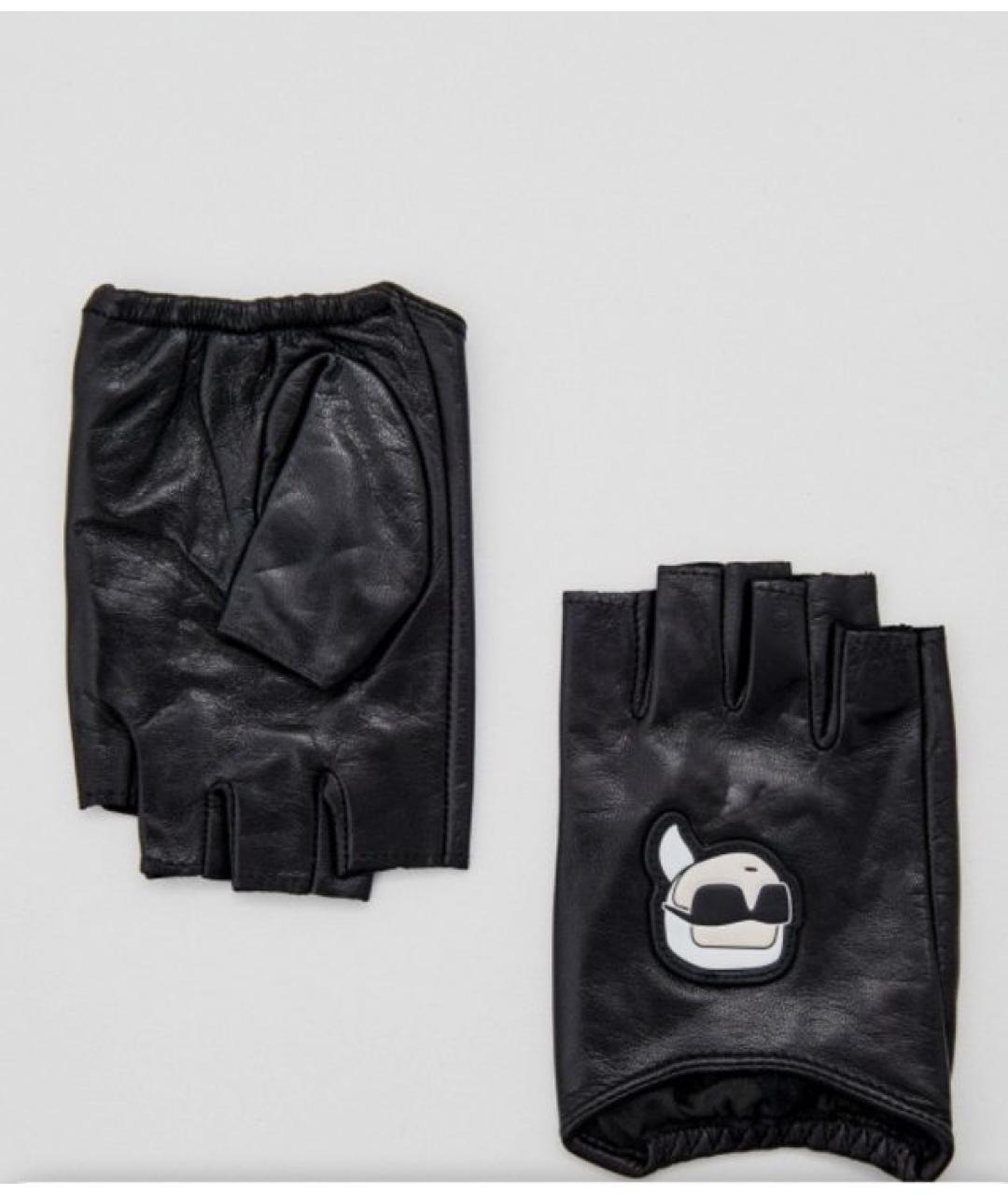 KARL LAGERFELD Черные кожаные митенки, фото 3