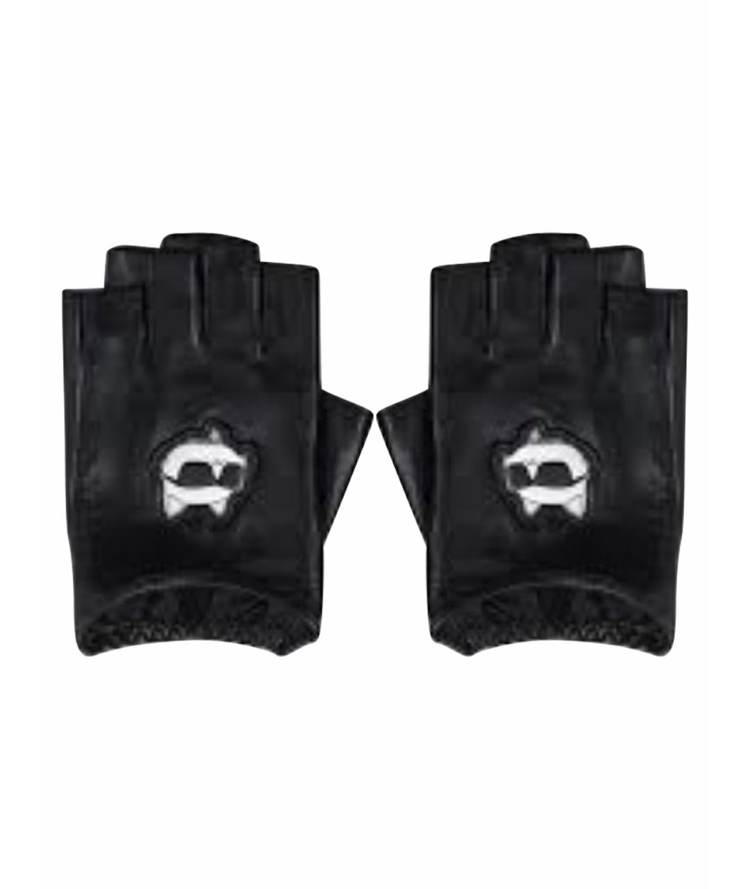 KARL LAGERFELD Черные кожаные митенки, фото 1