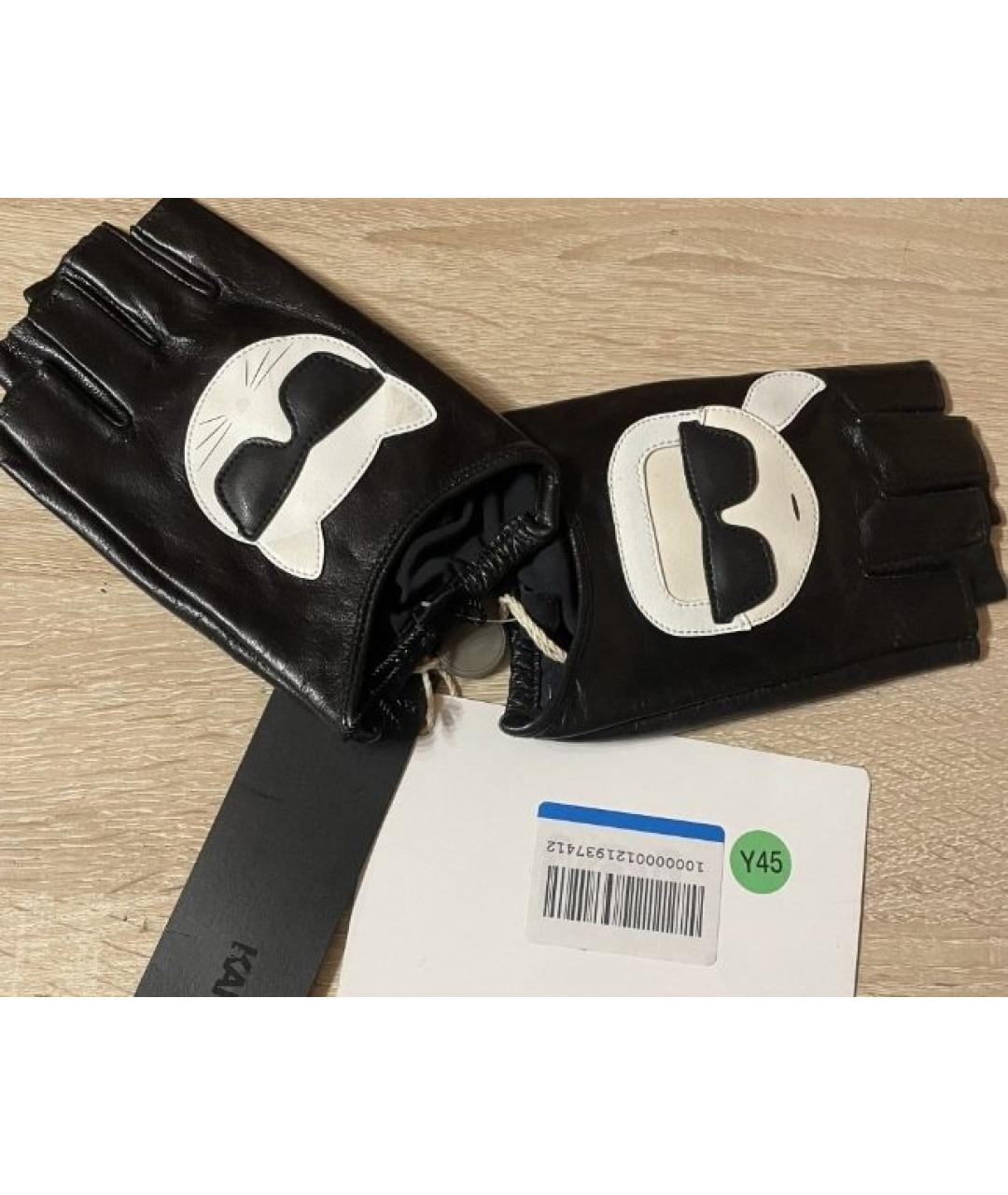 KARL LAGERFELD Черные кожаные митенки, фото 4