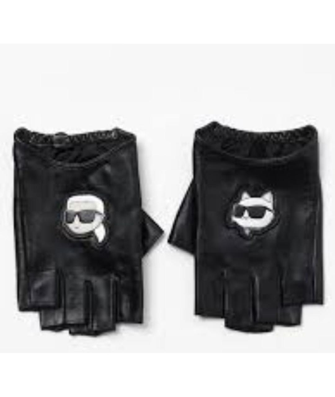 KARL LAGERFELD Черные кожаные митенки, фото 6