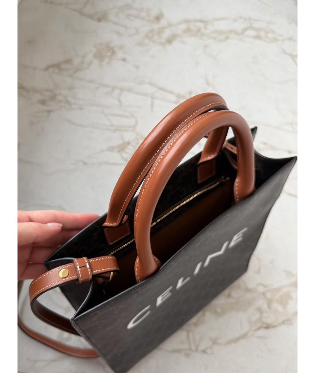 CELINE Коричневая кожаная сумка тоут, фото 2