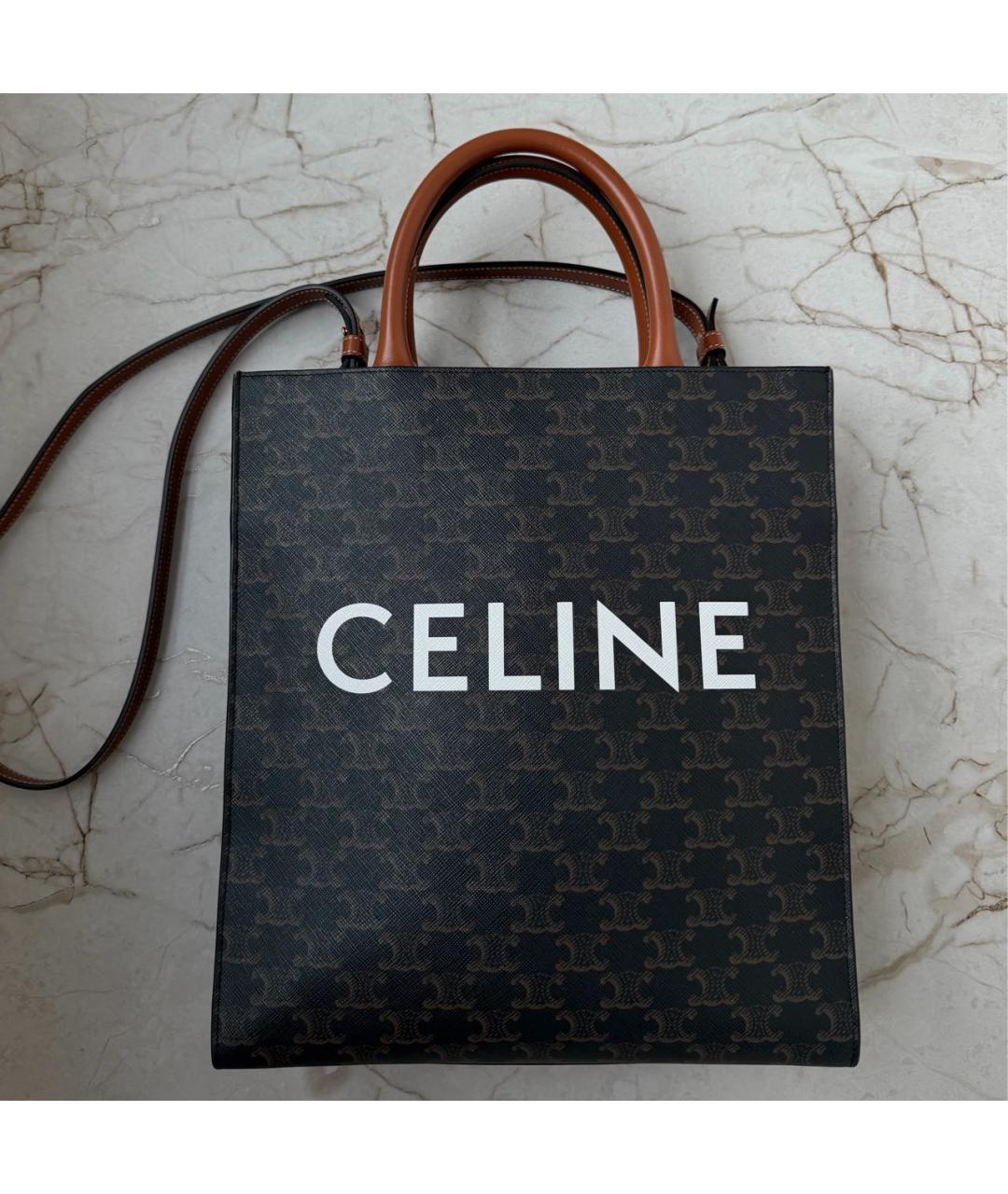 CELINE Коричневая кожаная сумка тоут, фото 8