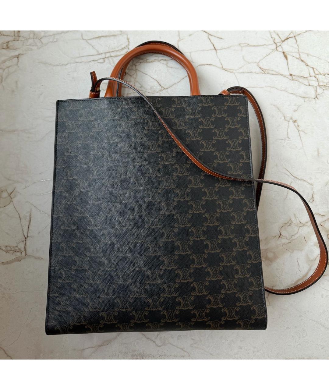 CELINE Коричневая кожаная сумка тоут, фото 3