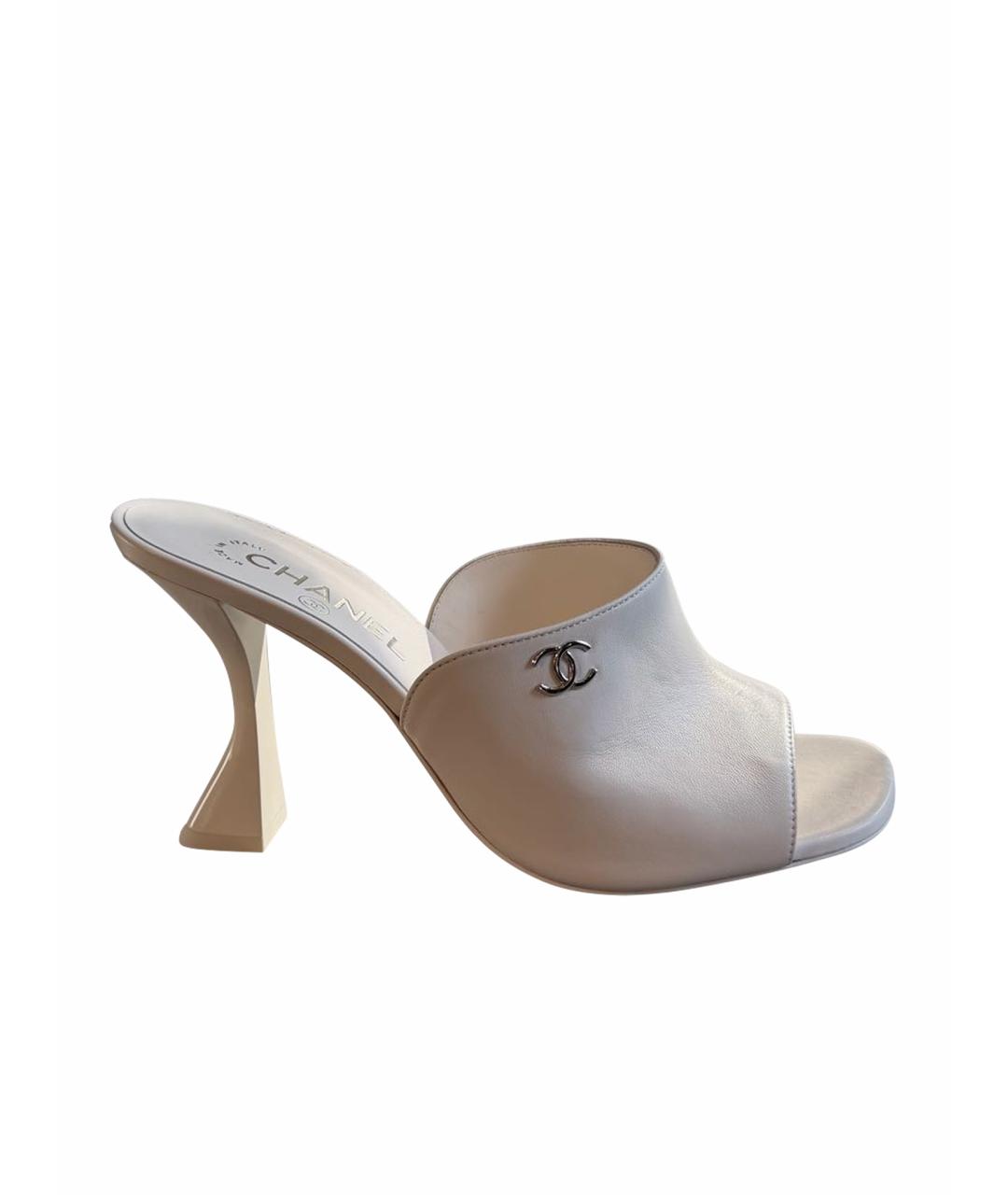 CHANEL Белые кожаные сабо, фото 1
