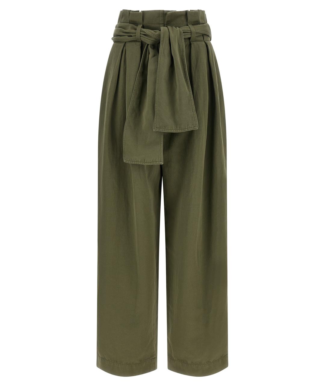 BALMAIN Зеленые хлопковые прямые брюки, фото 1