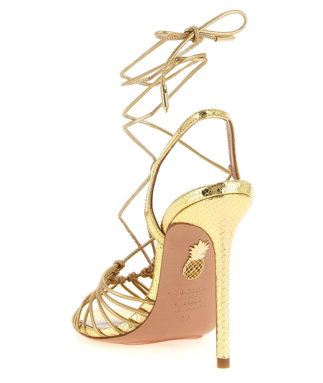 AQUAZZURA Золотые кожаные босоножки, фото 3