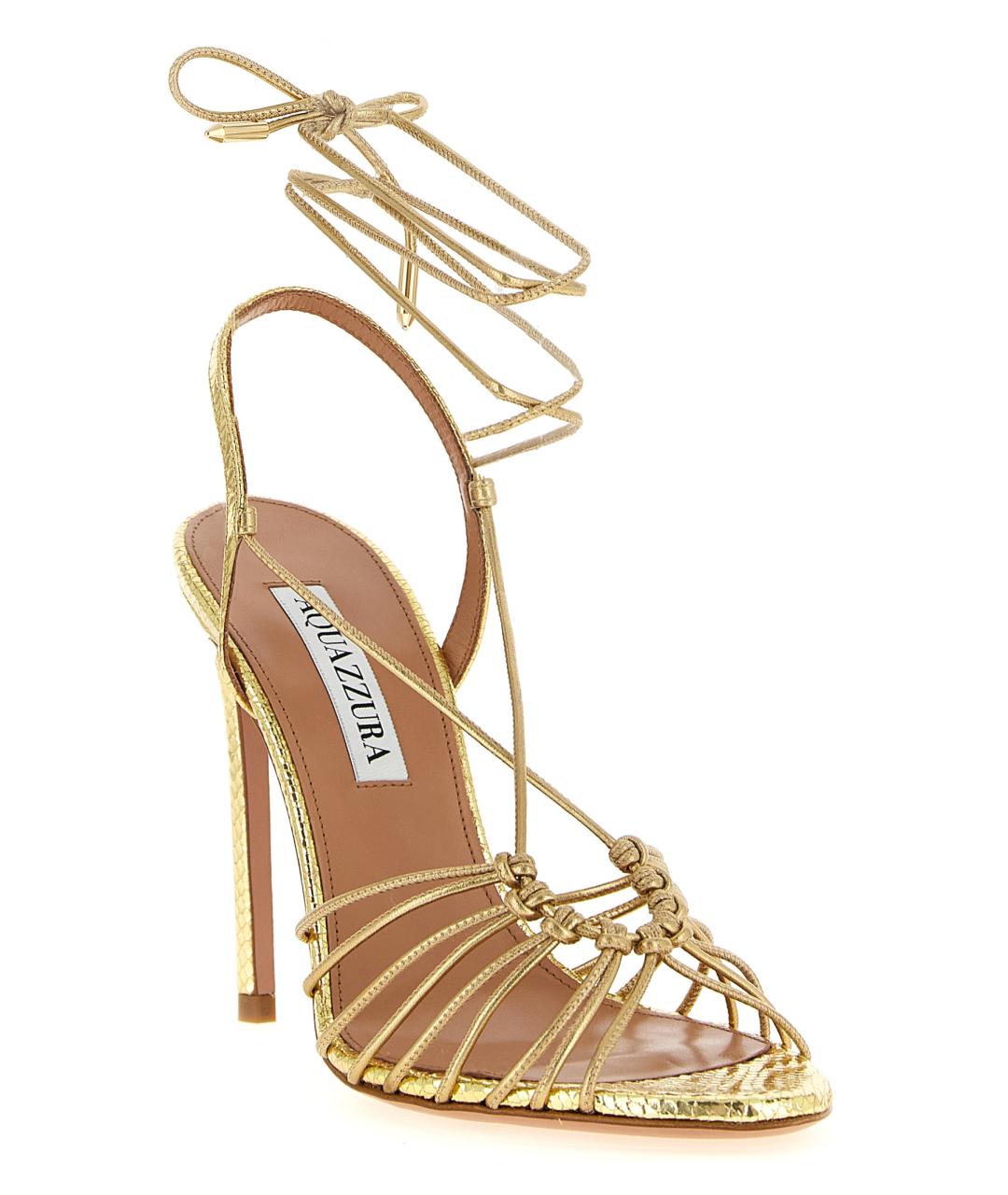 AQUAZZURA Золотые кожаные босоножки, фото 2
