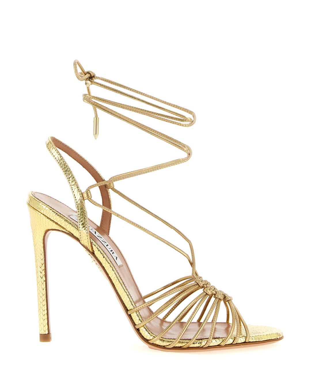 AQUAZZURA Золотые кожаные босоножки, фото 1