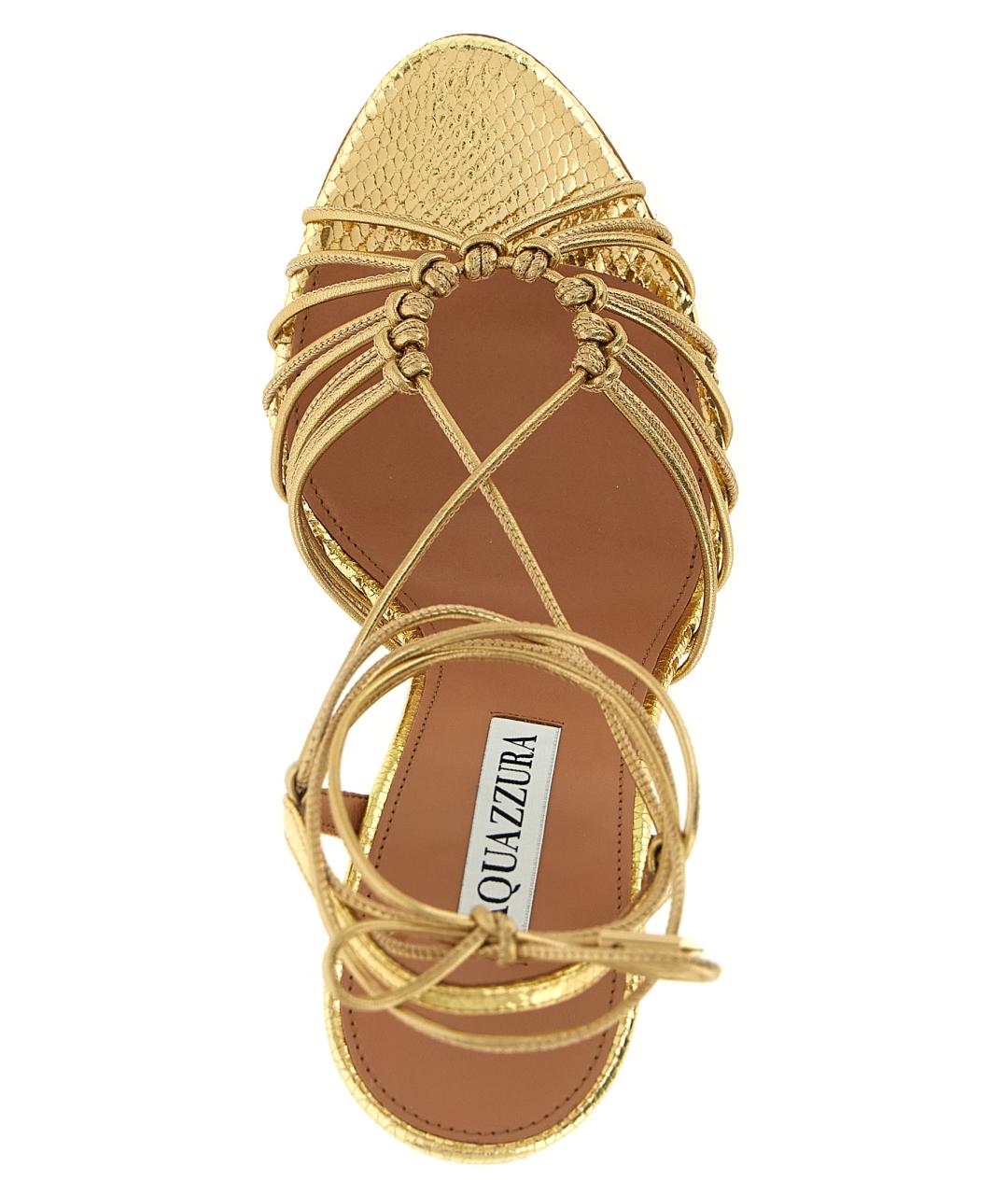 AQUAZZURA Золотые кожаные босоножки, фото 4