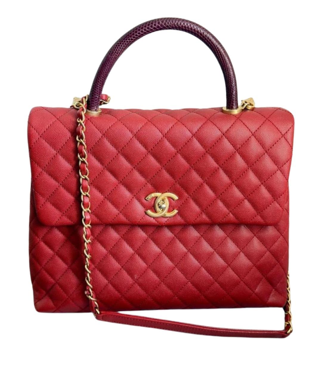 CHANEL Красная кожаная сумка с короткими ручками, фото 1