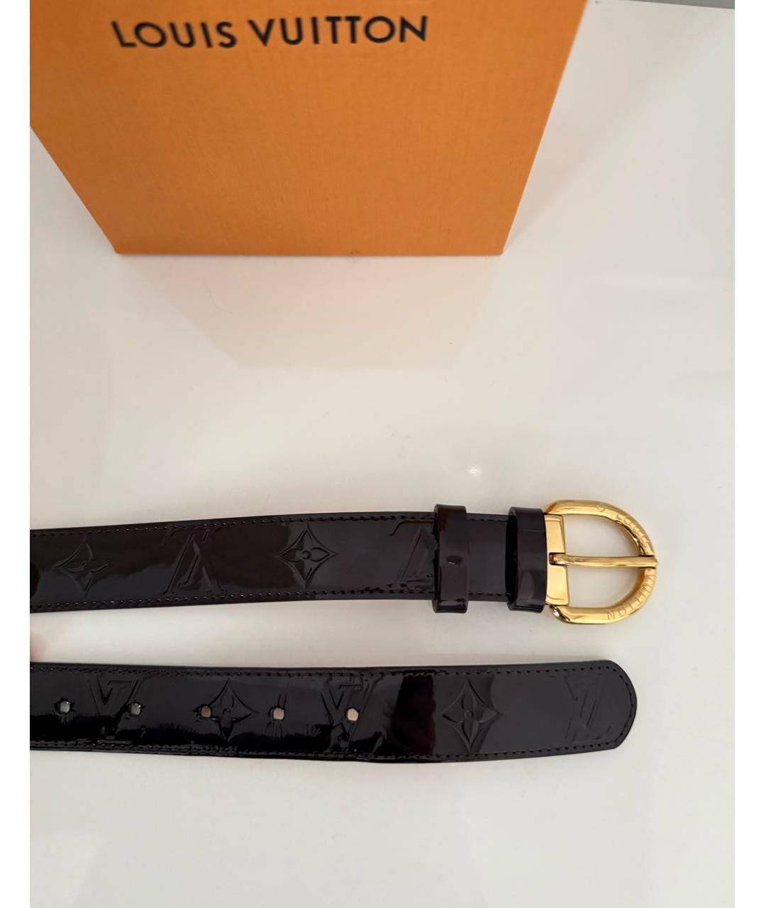 LOUIS VUITTON Бордовый ремень из лакированной кожи, фото 3