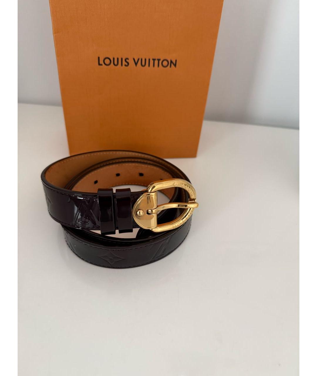 LOUIS VUITTON Бордовый ремень из лакированной кожи, фото 2