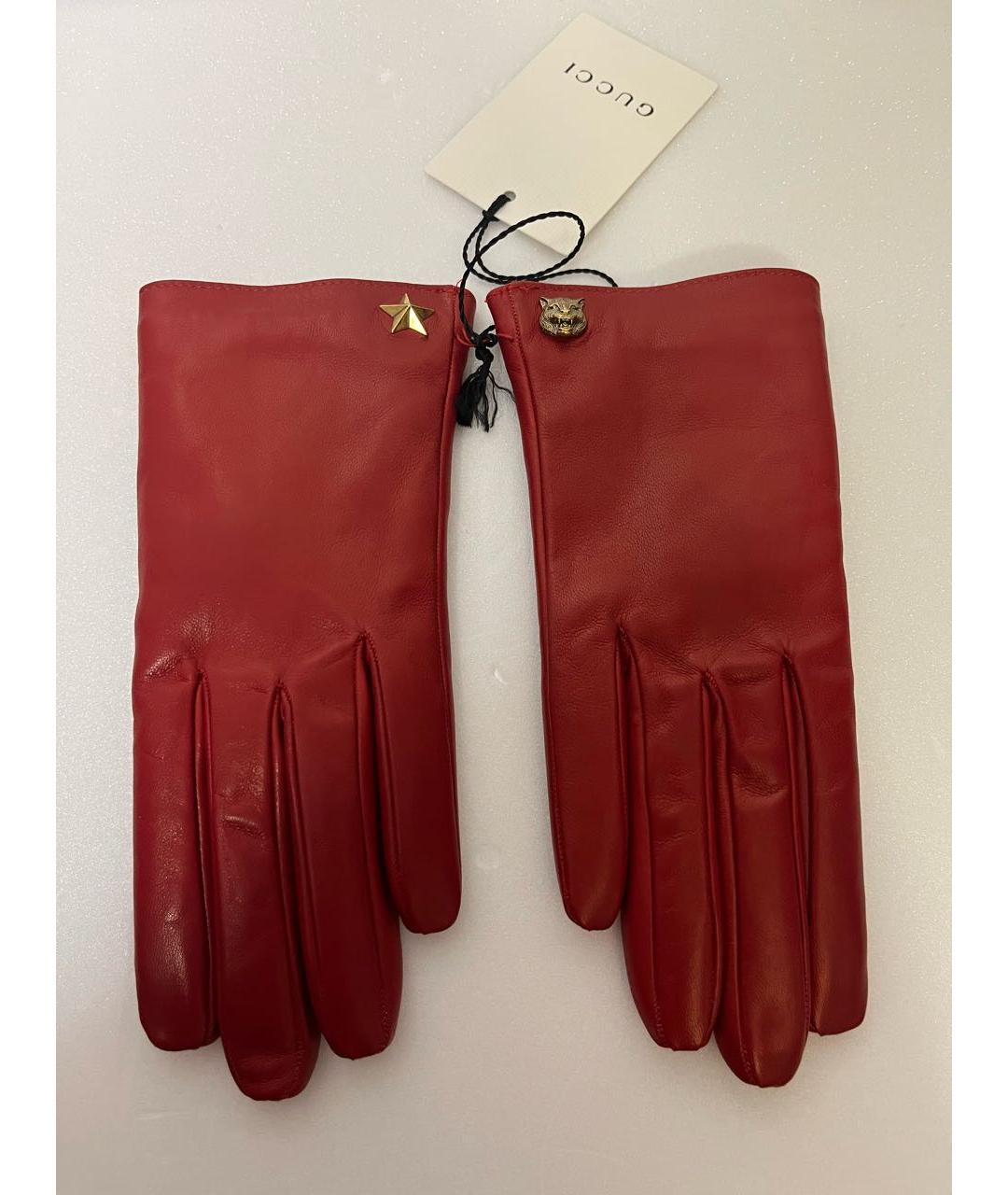 GUCCI Красные кожаные перчатки, фото 6