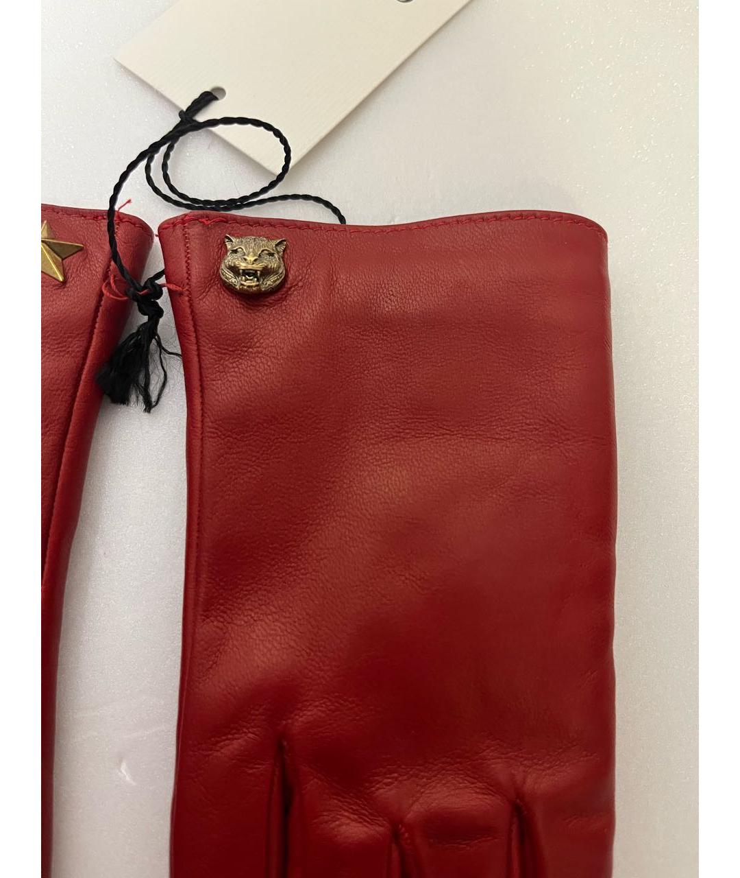GUCCI Красные кожаные перчатки, фото 3