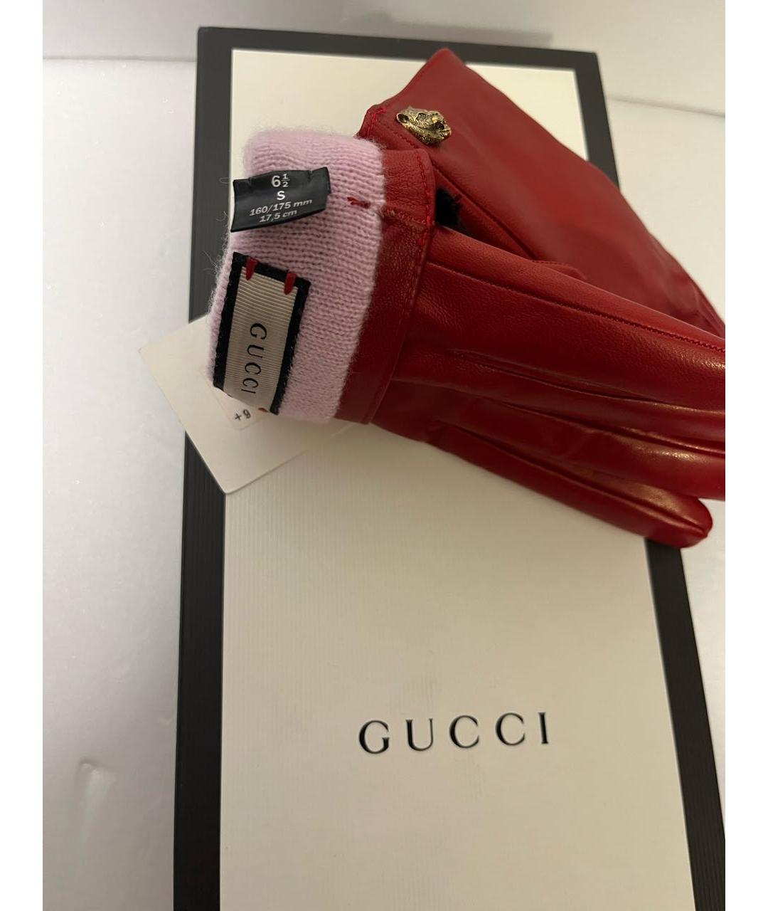 GUCCI Красные кожаные перчатки, фото 4