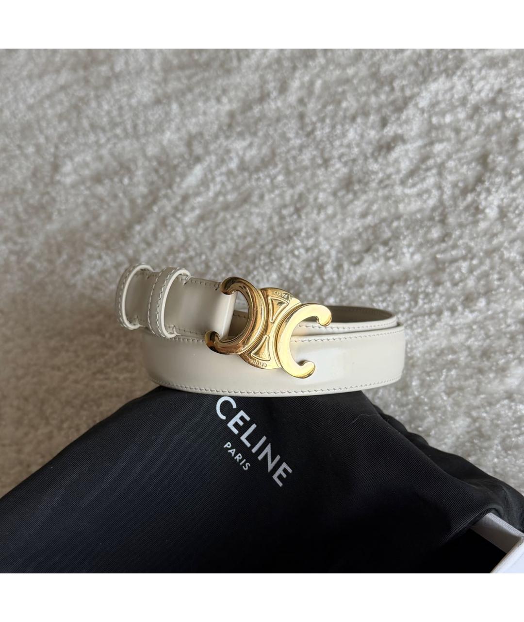 CELINE Бежевый кожаный ремень, фото 6