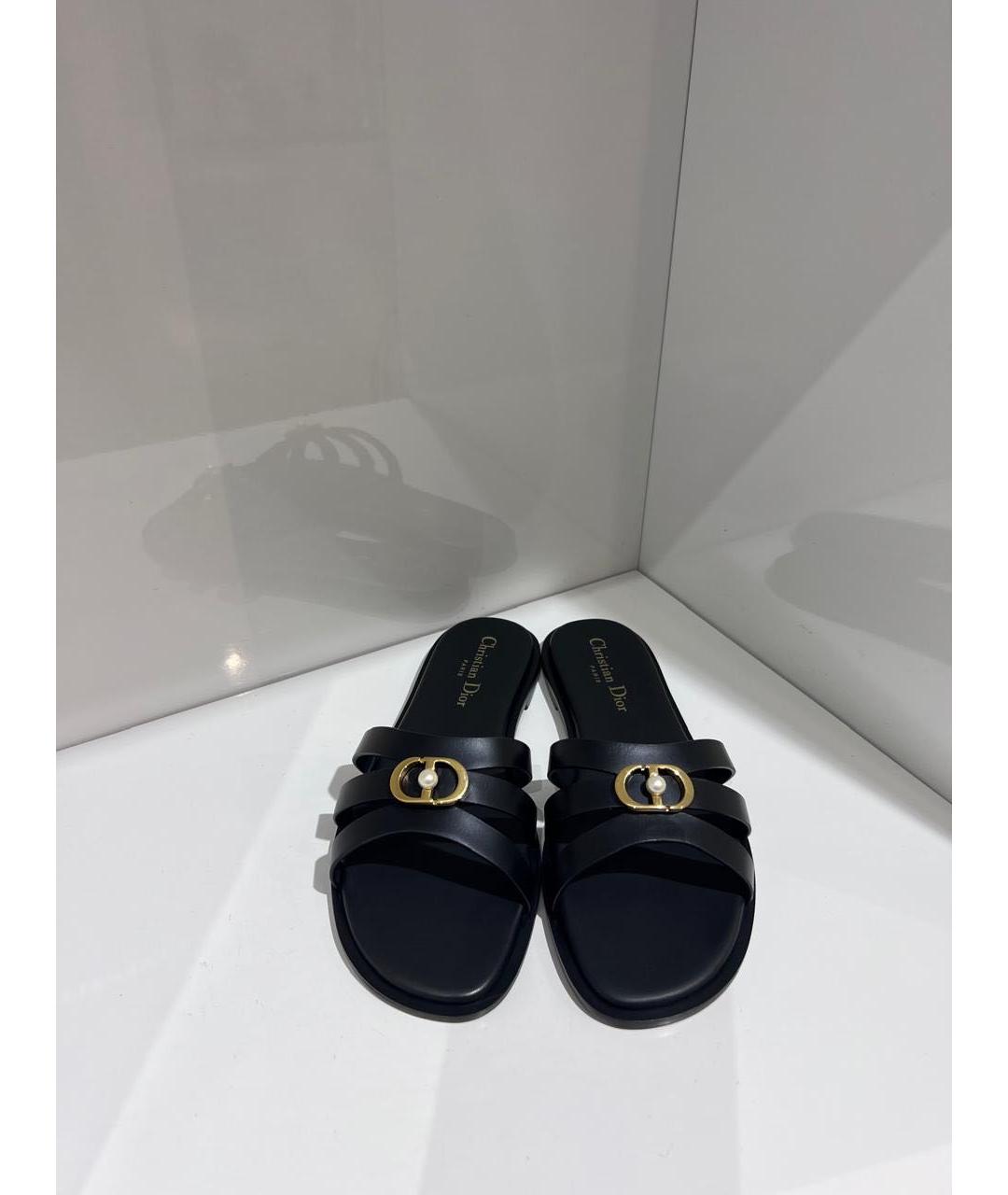 CHRISTIAN DIOR Черные кожаные шлепанцы, фото 3