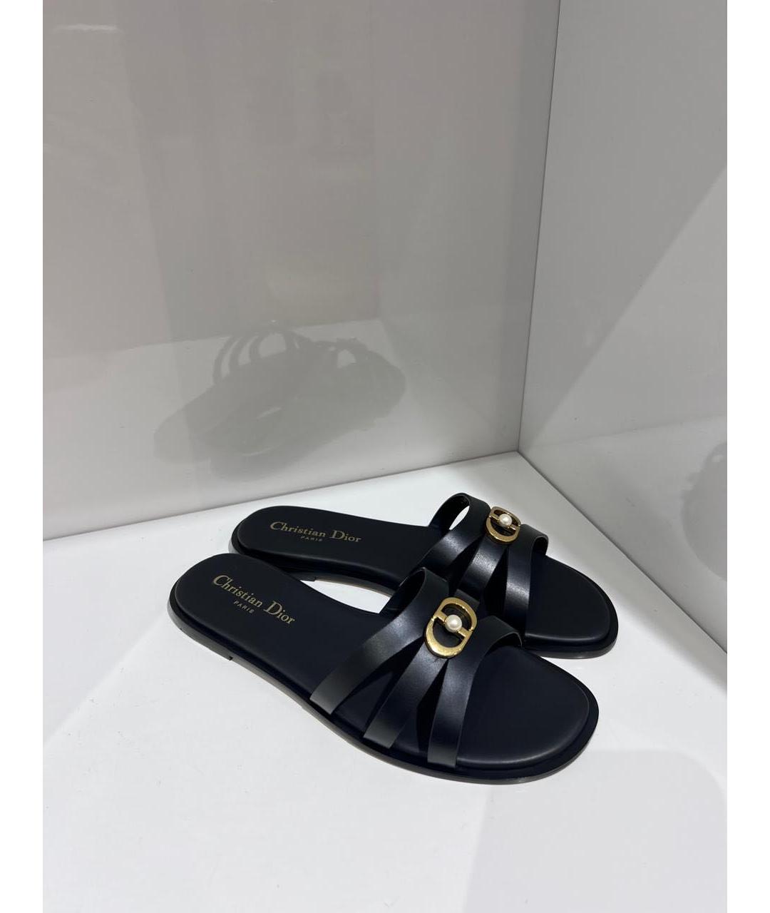 CHRISTIAN DIOR Черные кожаные шлепанцы, фото 2
