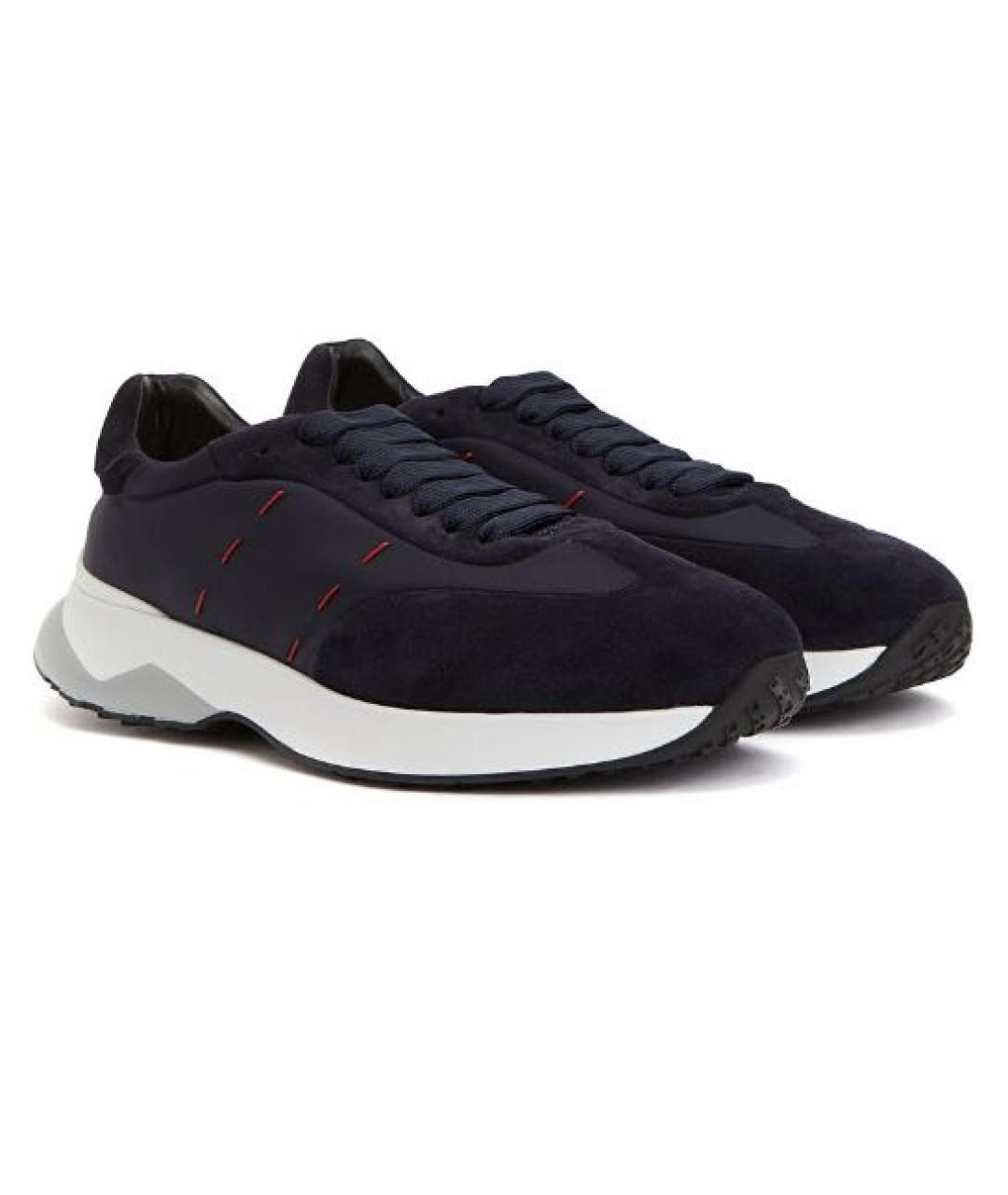 KITON Темно-синие текстильные низкие кроссовки / кеды, фото 2