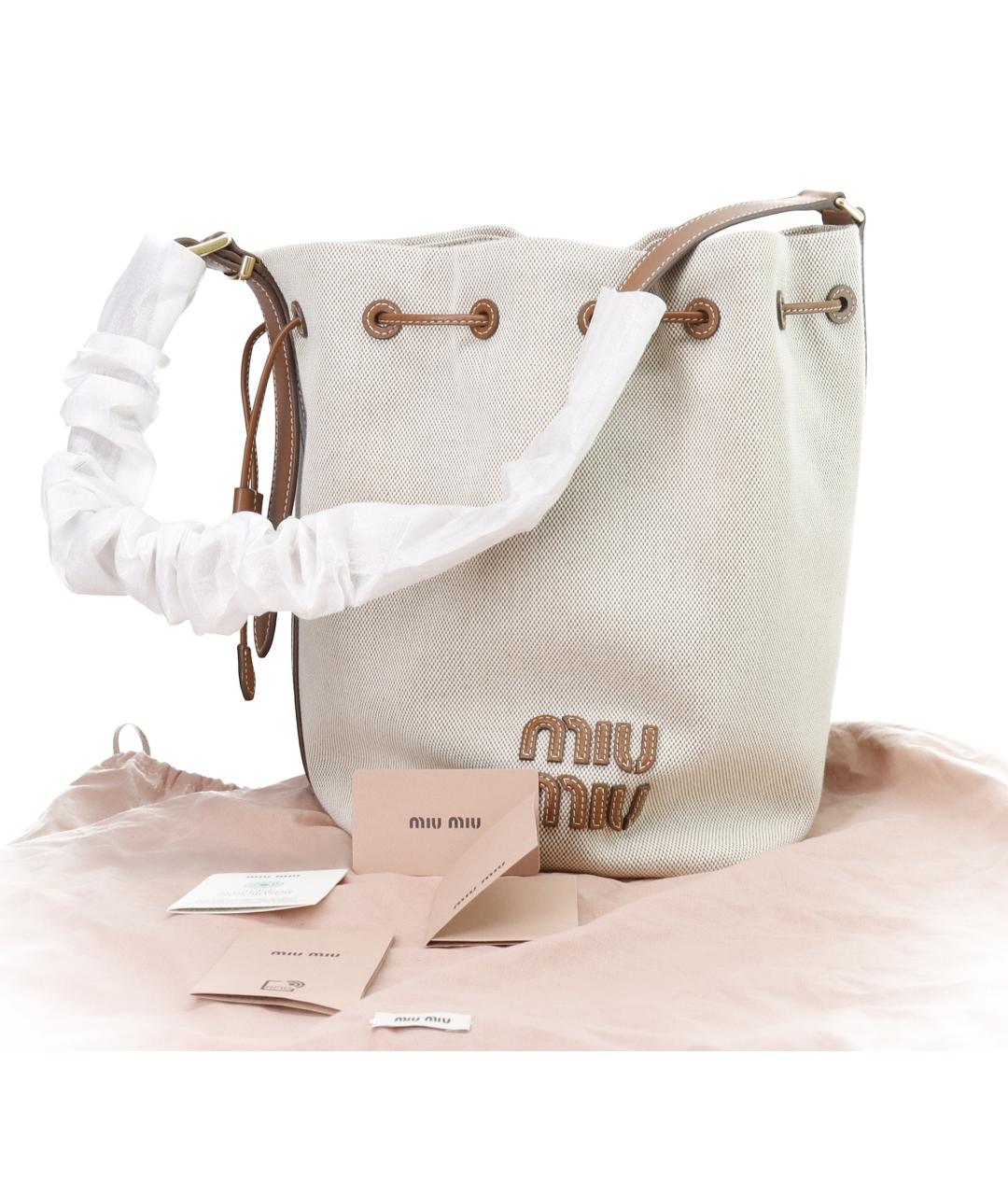 MIU MIU Бежевая тканевая сумка через плечо, фото 6