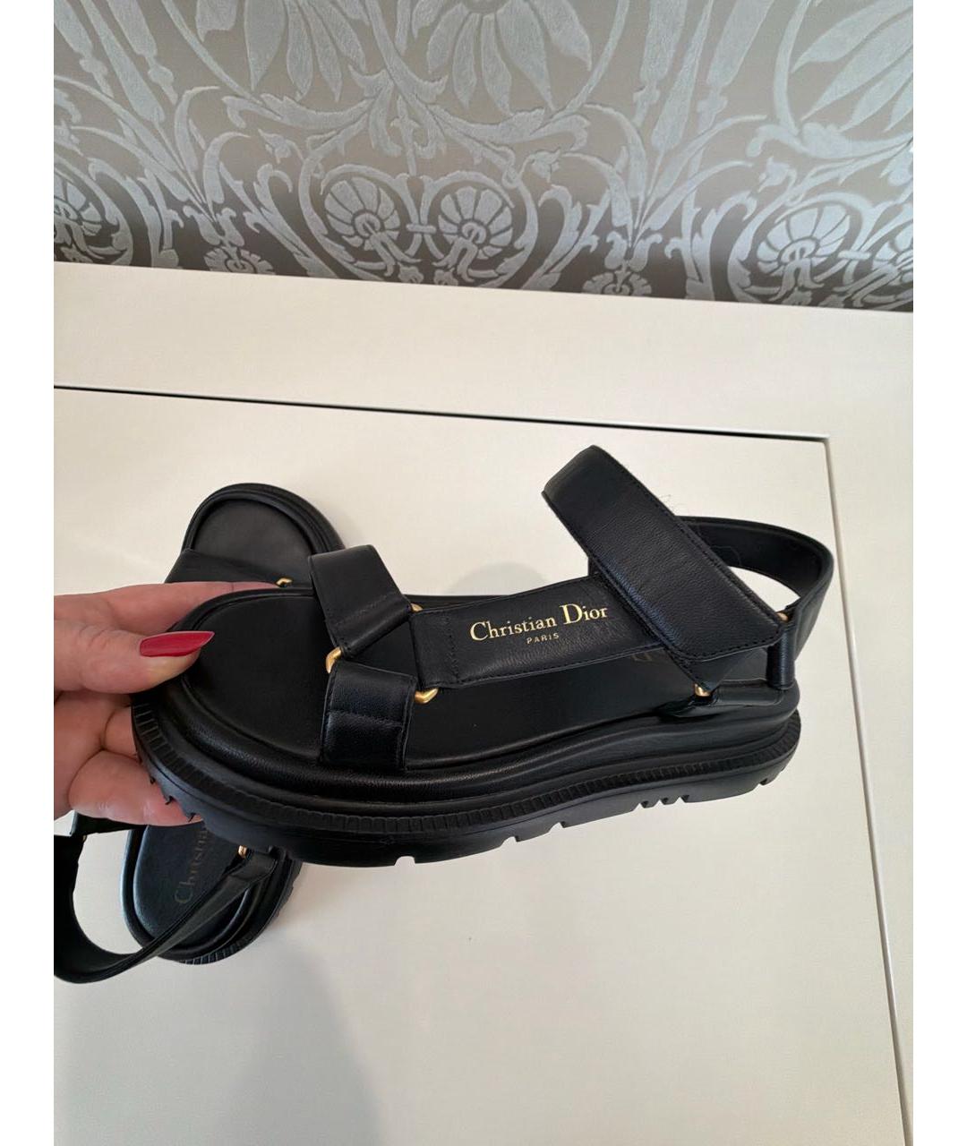 CHRISTIAN DIOR Черные кожаные босоножки, фото 6