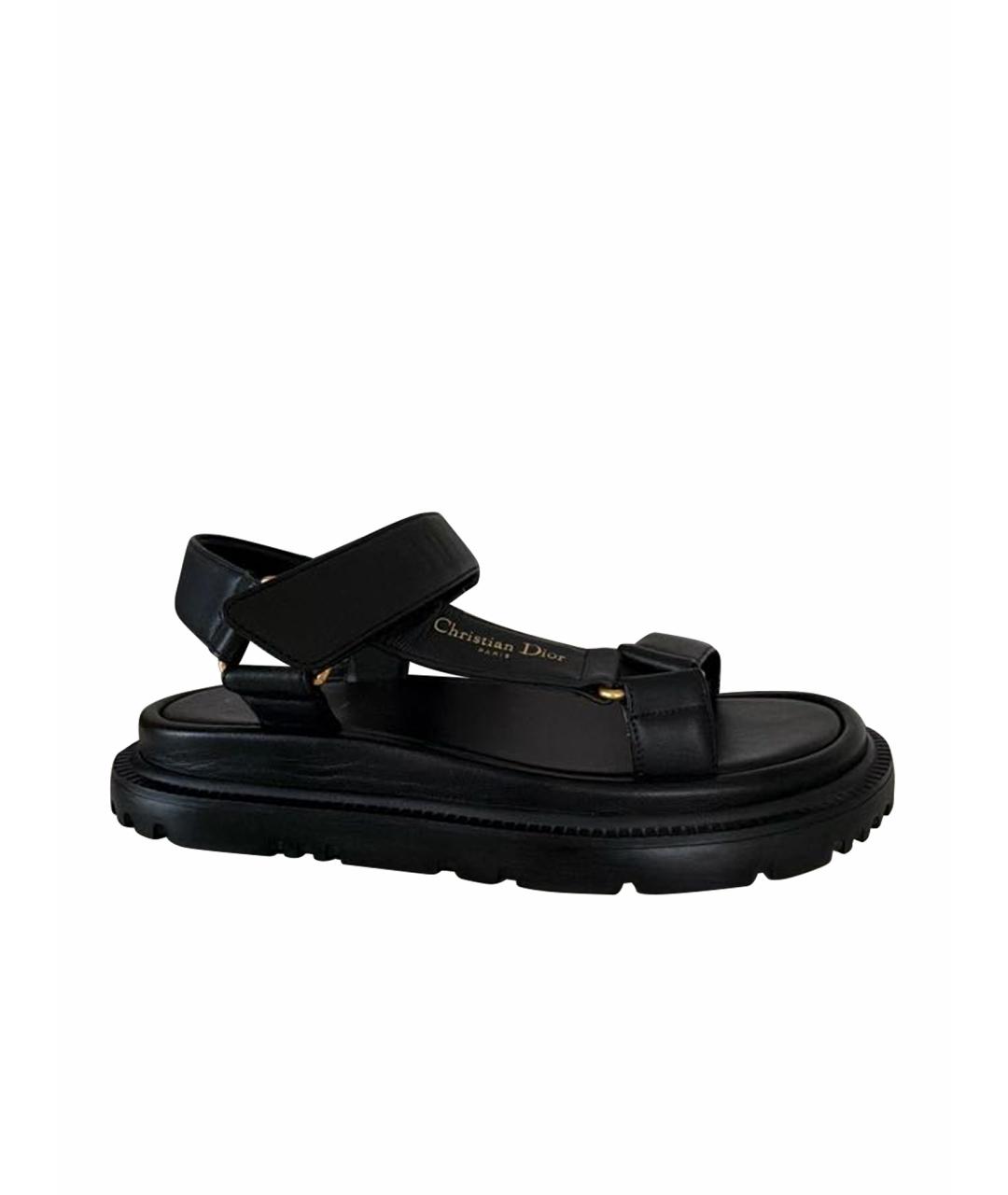 CHRISTIAN DIOR Черные кожаные босоножки, фото 1