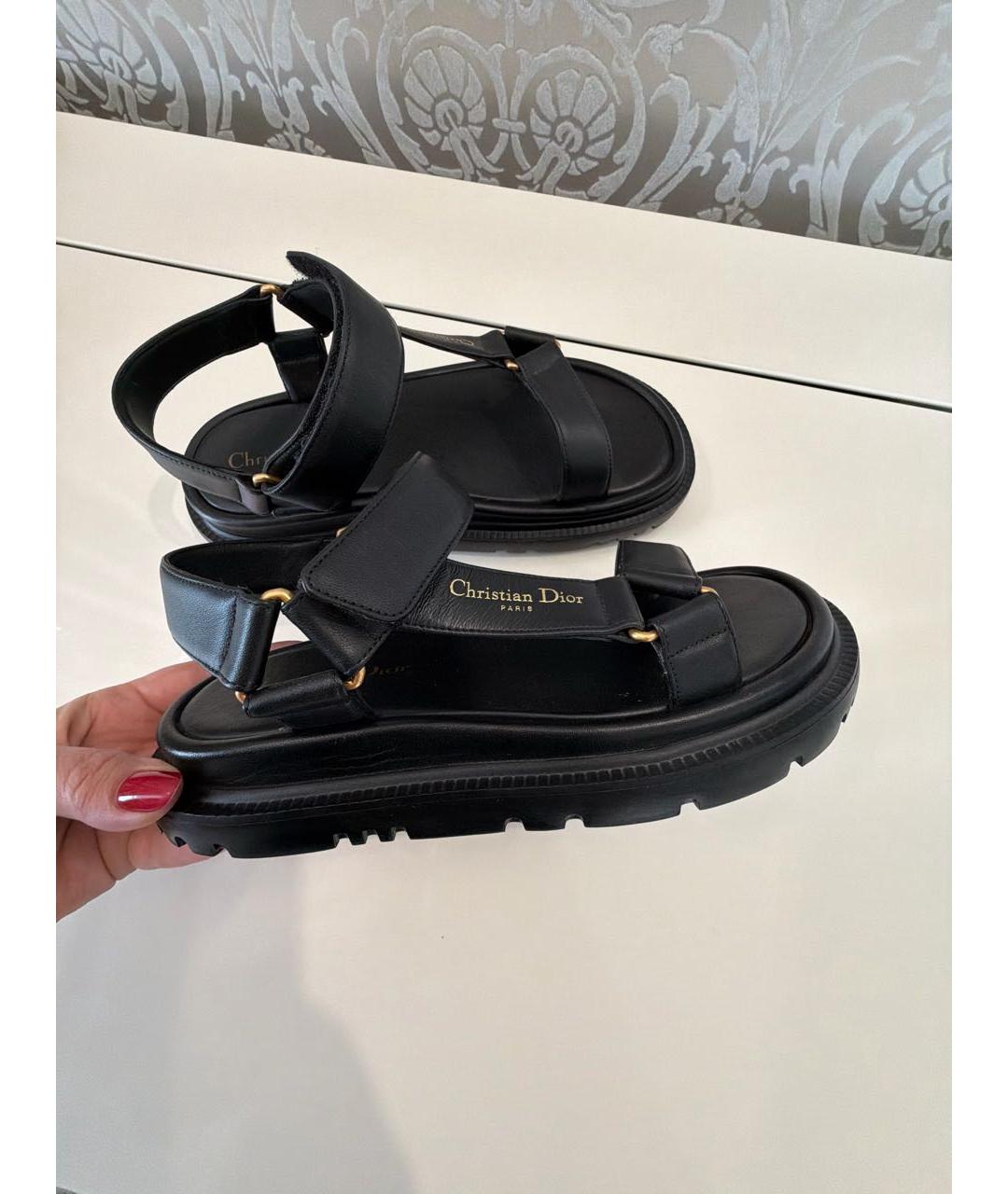 CHRISTIAN DIOR Черные кожаные босоножки, фото 5