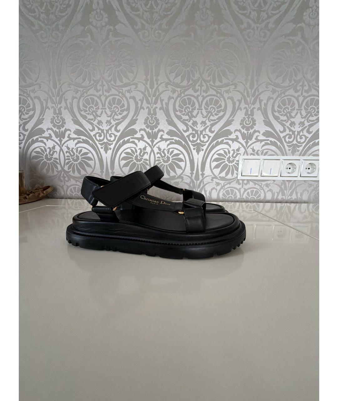 CHRISTIAN DIOR Черные кожаные босоножки, фото 7